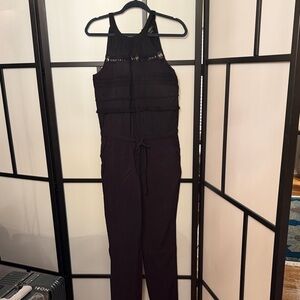 LOFT Black Sleeveless Halter Jumpsuit with Drawstring Waist